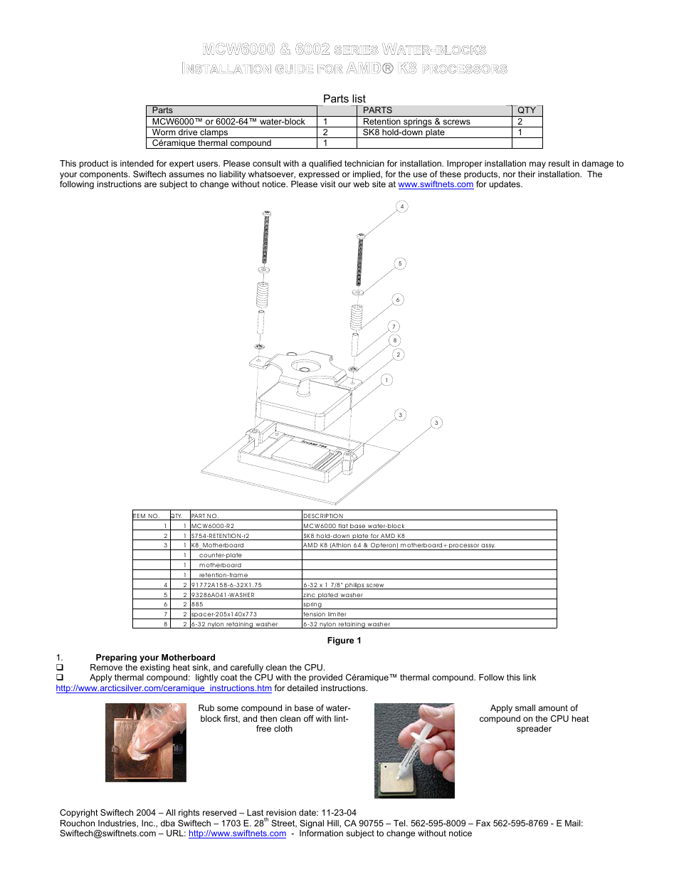 Swiftech MCW6000 2 64 User Manual | 2 pages