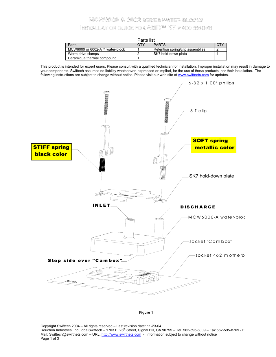 Swiftech MCW6000 2 A User Manual | 3 pages