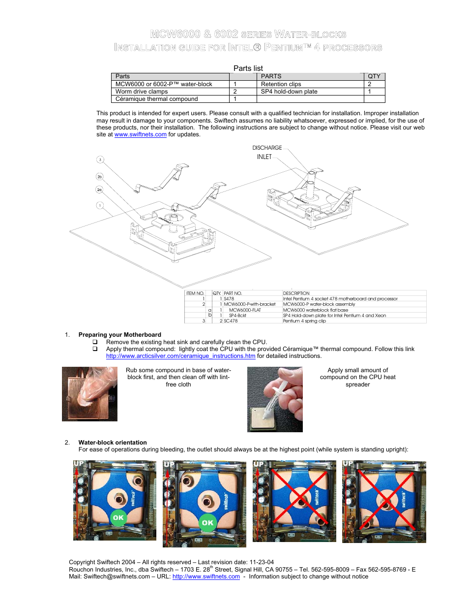 Swiftech MCW6000 2 P User Manual | 2 pages