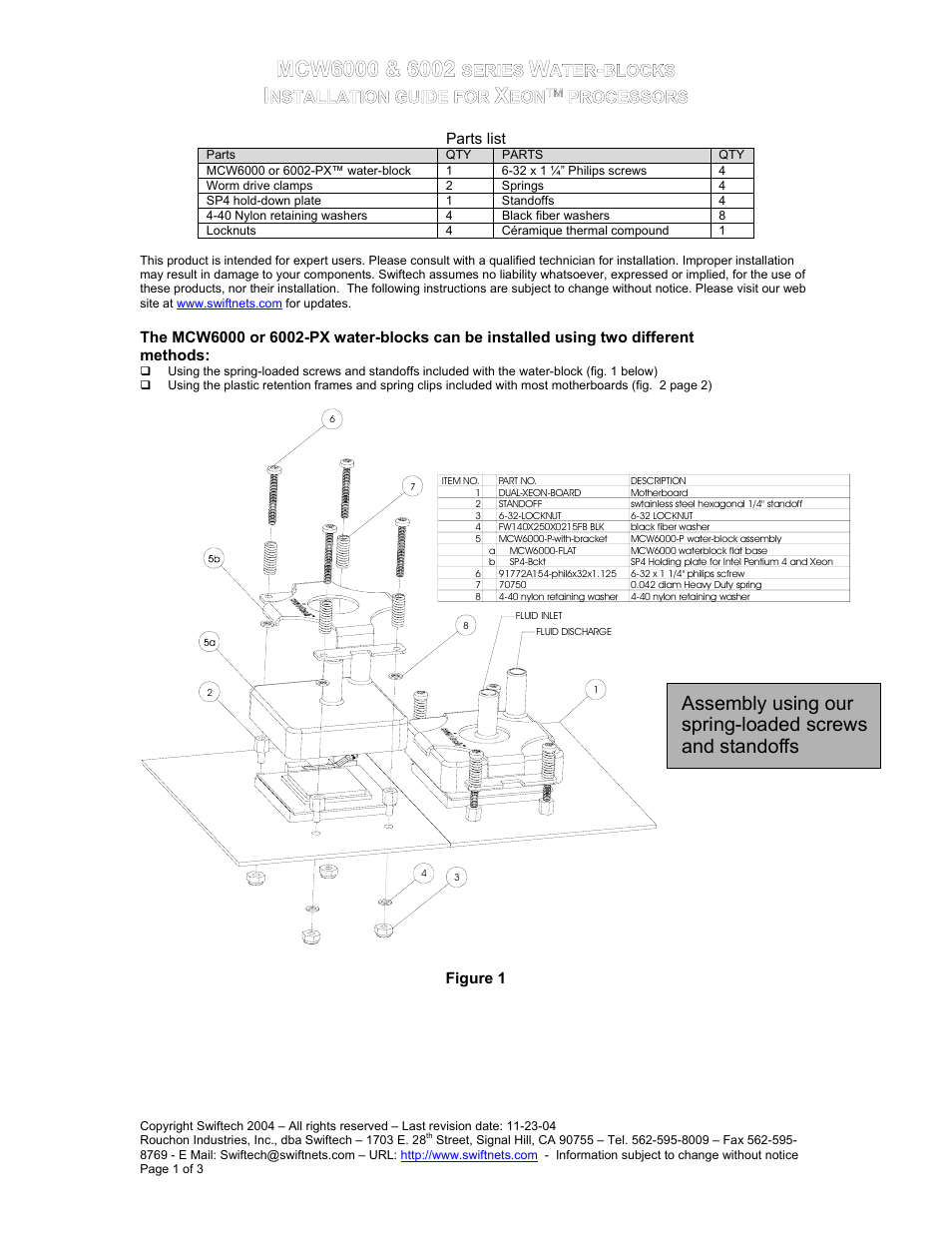 Swiftech MCW6000 2 PX User Manual | 3 pages