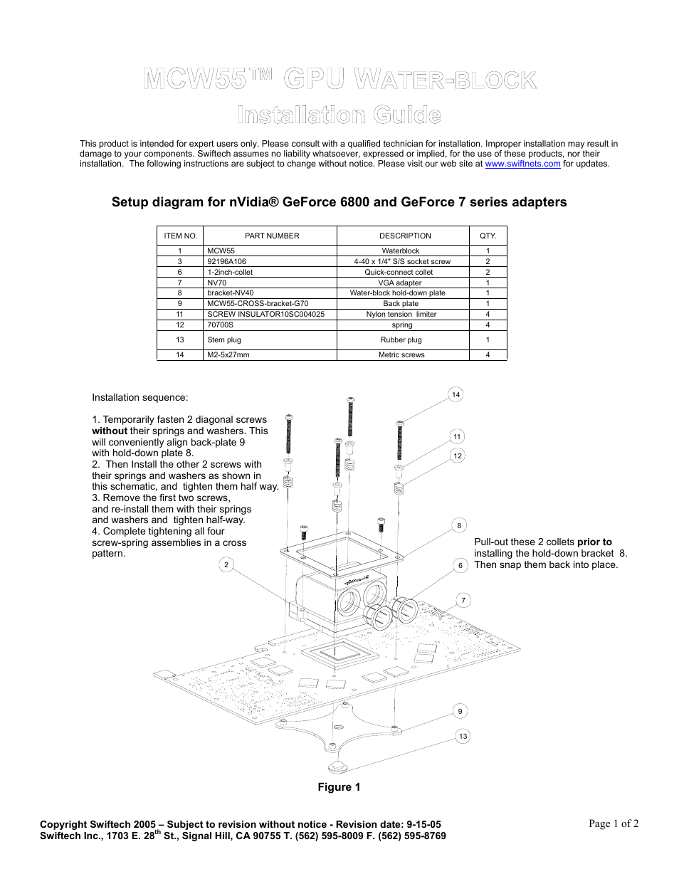 Swiftech MCW55 User Manual | 4 pages