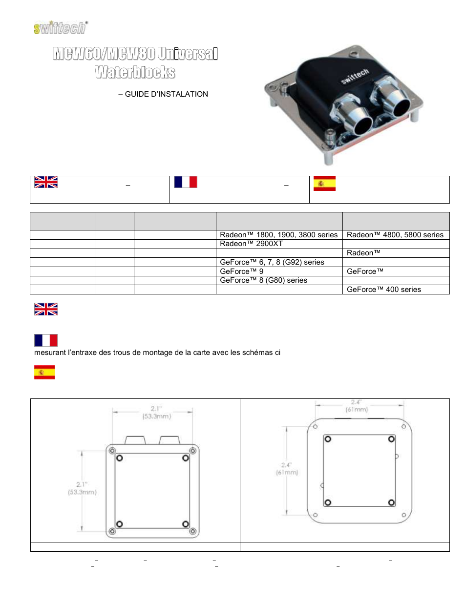 Swiftech MCW80 and 82 User Manual | 5 pages