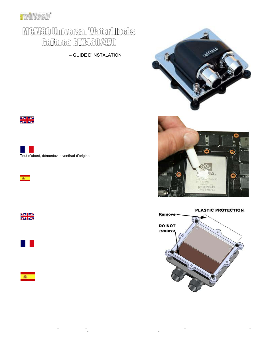 Swiftech MCW80 GTX480/470 User Manual | 2 pages