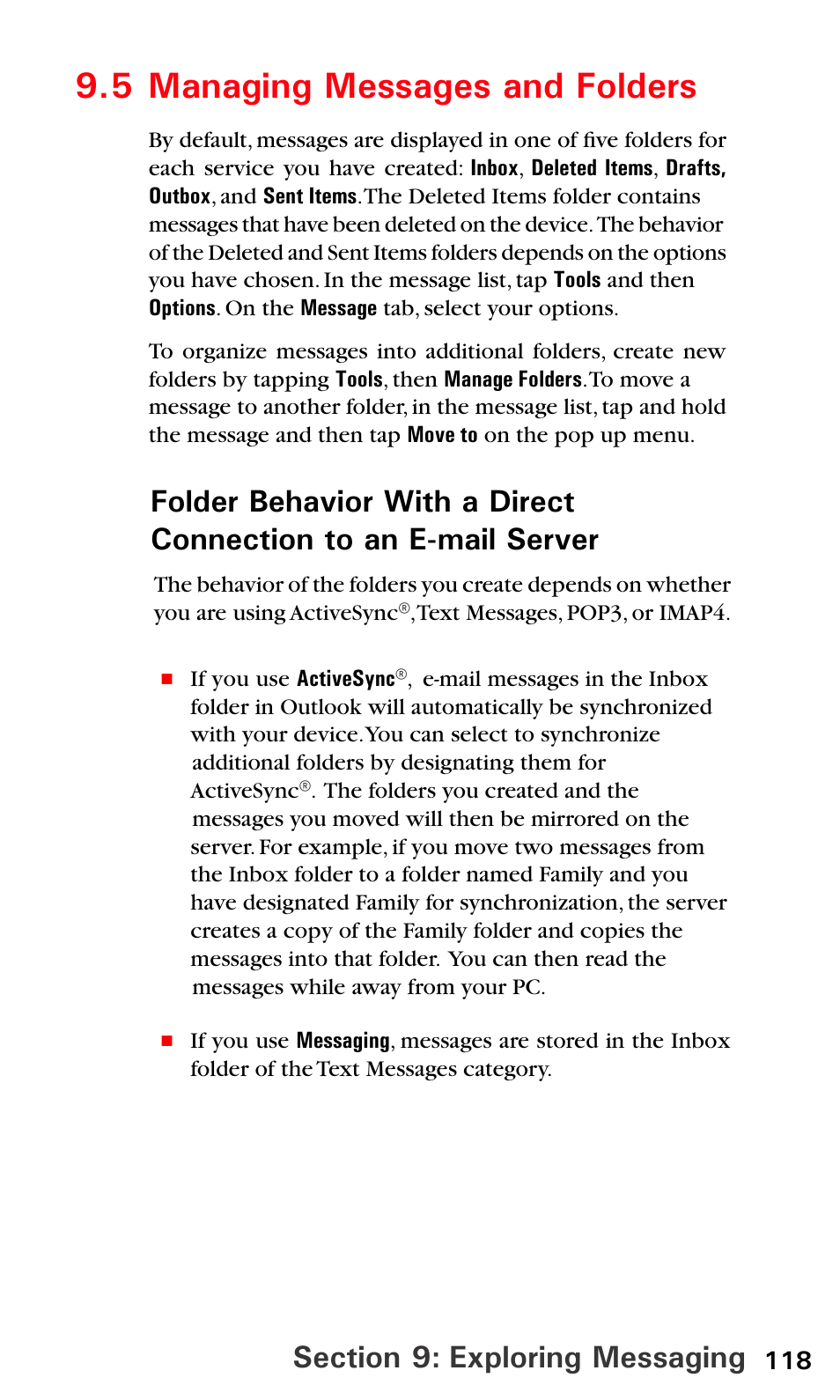 5 managing messages and folders | Sprint PPC-6600 User Manual | Page 123 / 195
