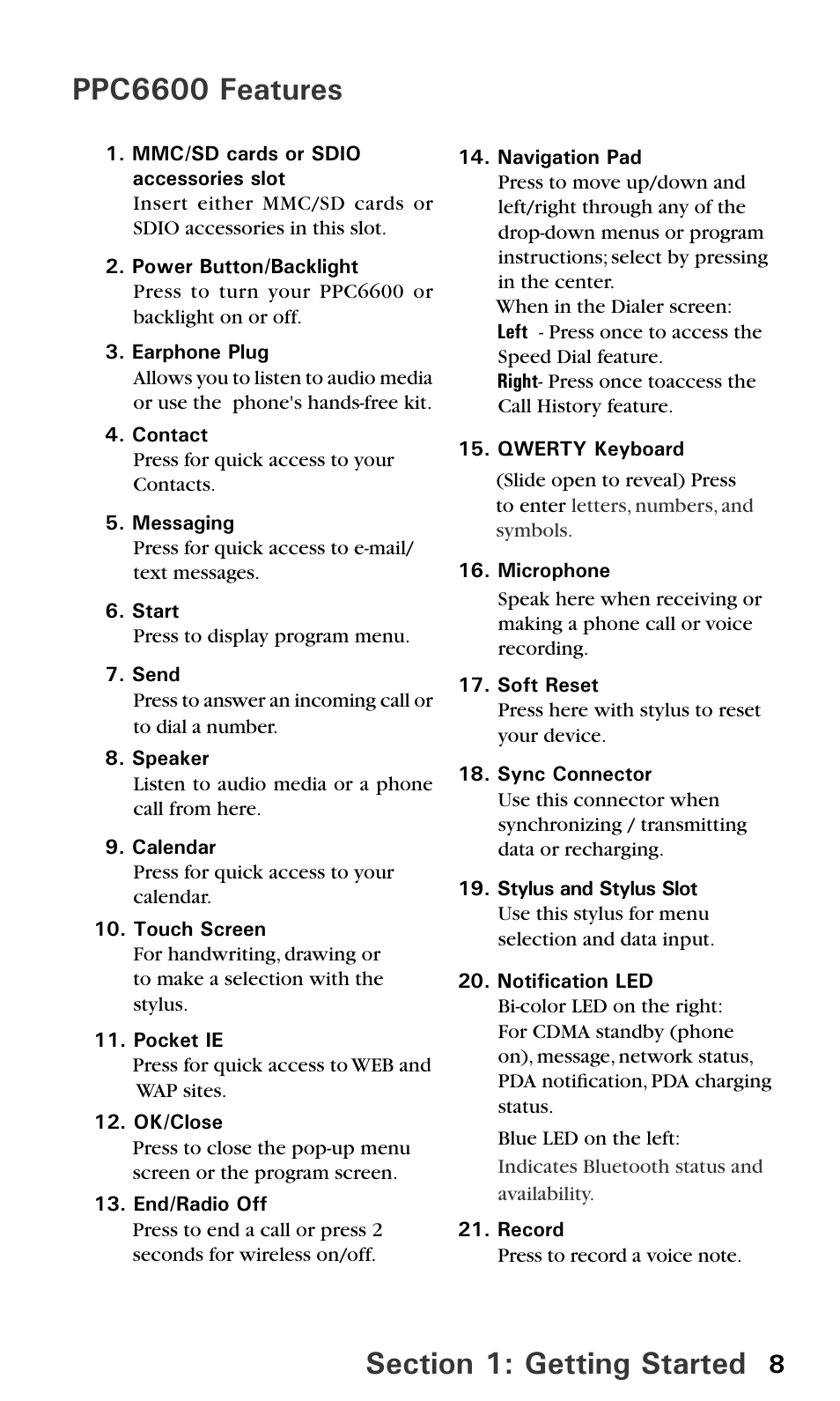 Ppc6600 features | Sprint PPC-6600 User Manual | Page 13 / 195