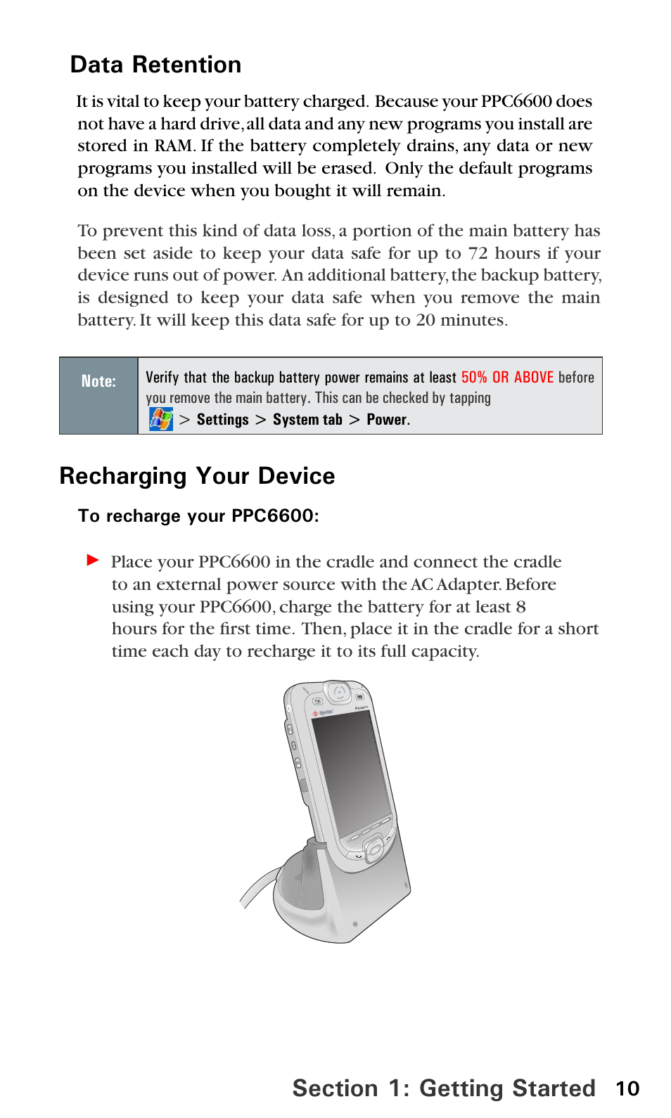 Recharging your device | Sprint PPC-6600 User Manual | Page 15 / 195