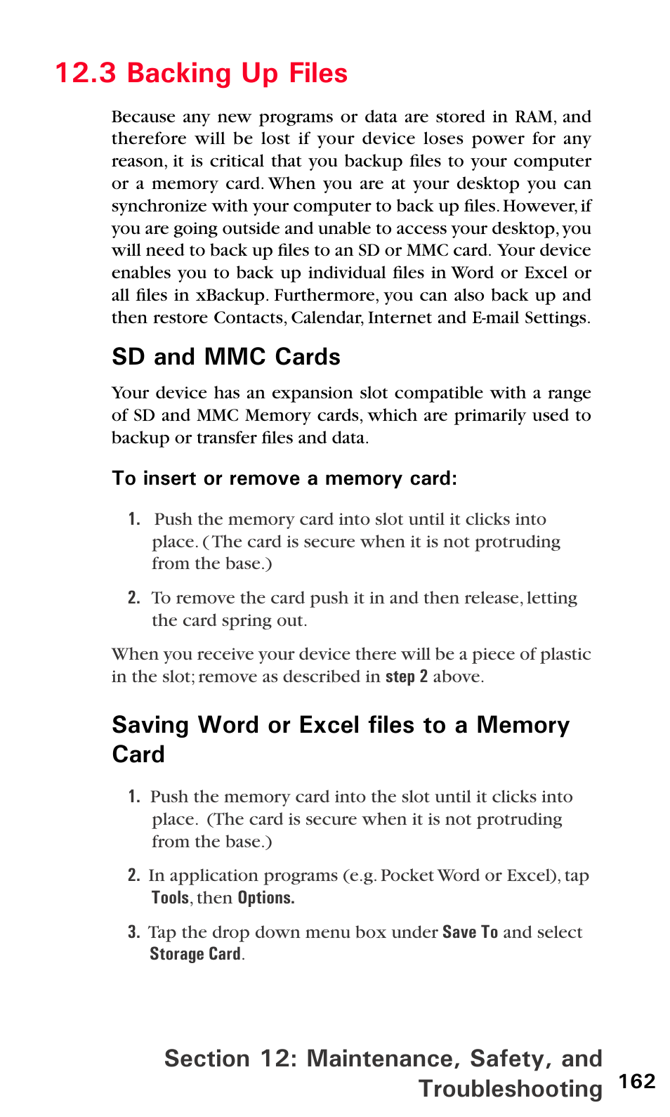 3 backing up files, Sd and mmc cards | Sprint PPC-6600 User Manual | Page 167 / 195