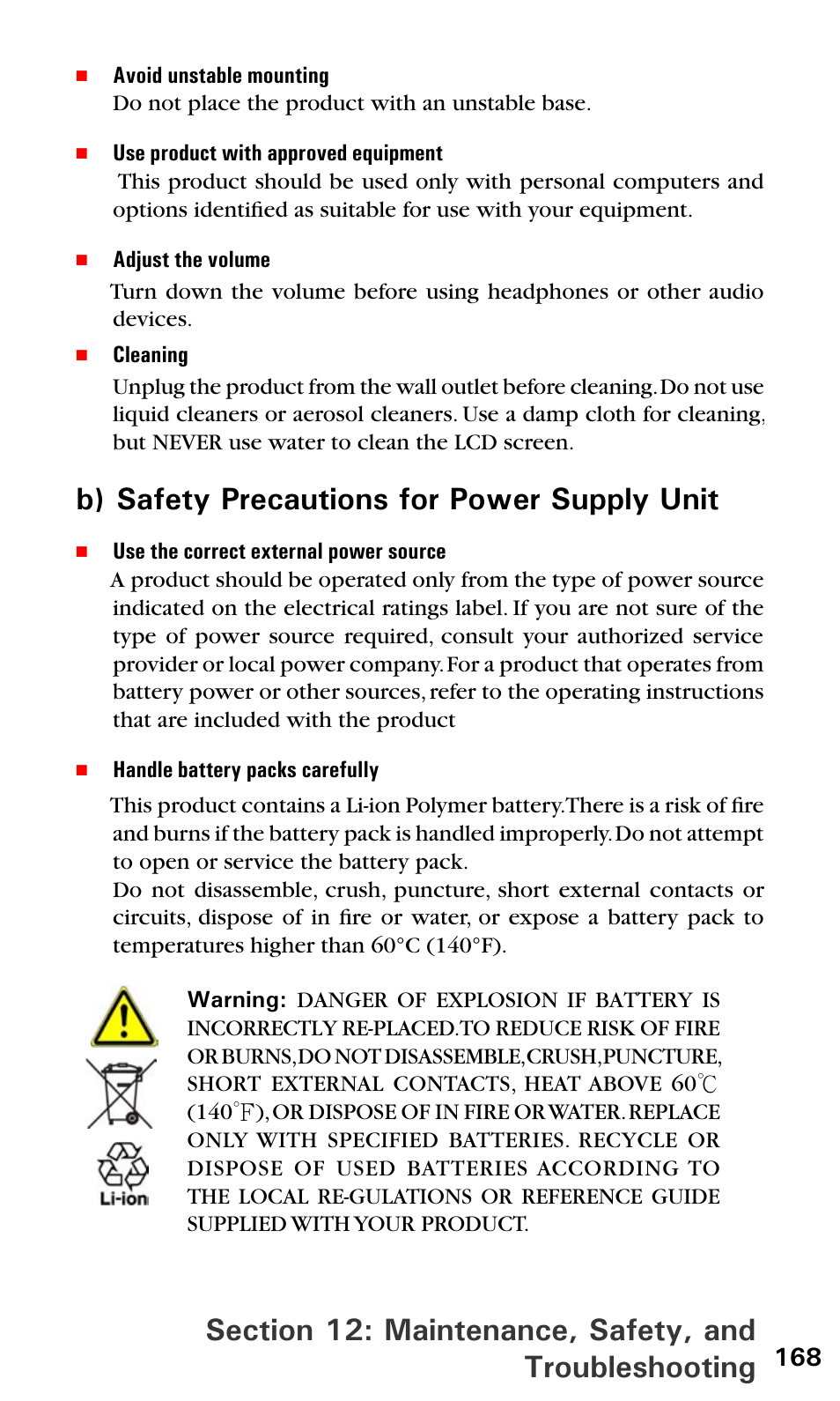 B) safety precautions for power supply unit | Sprint PPC-6600 User Manual | Page 173 / 195