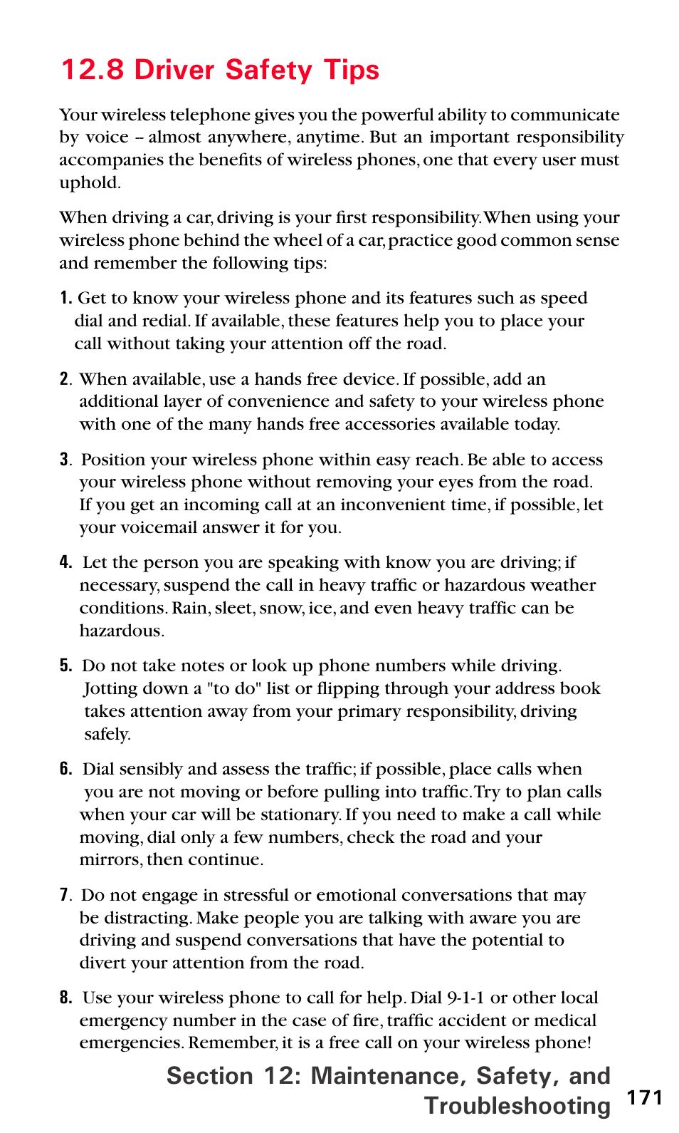 8 driver safety tips | Sprint PPC-6600 User Manual | Page 176 / 195