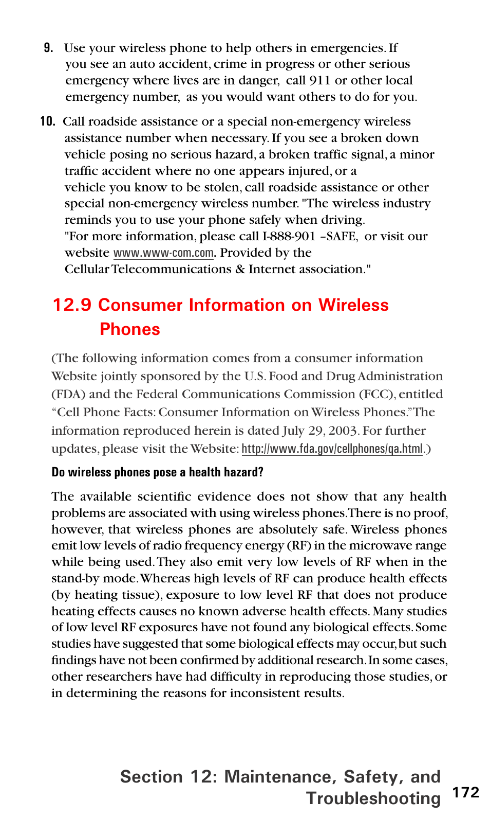 9 consumer information on, Wireless phone | Sprint PPC-6600 User Manual | Page 177 / 195