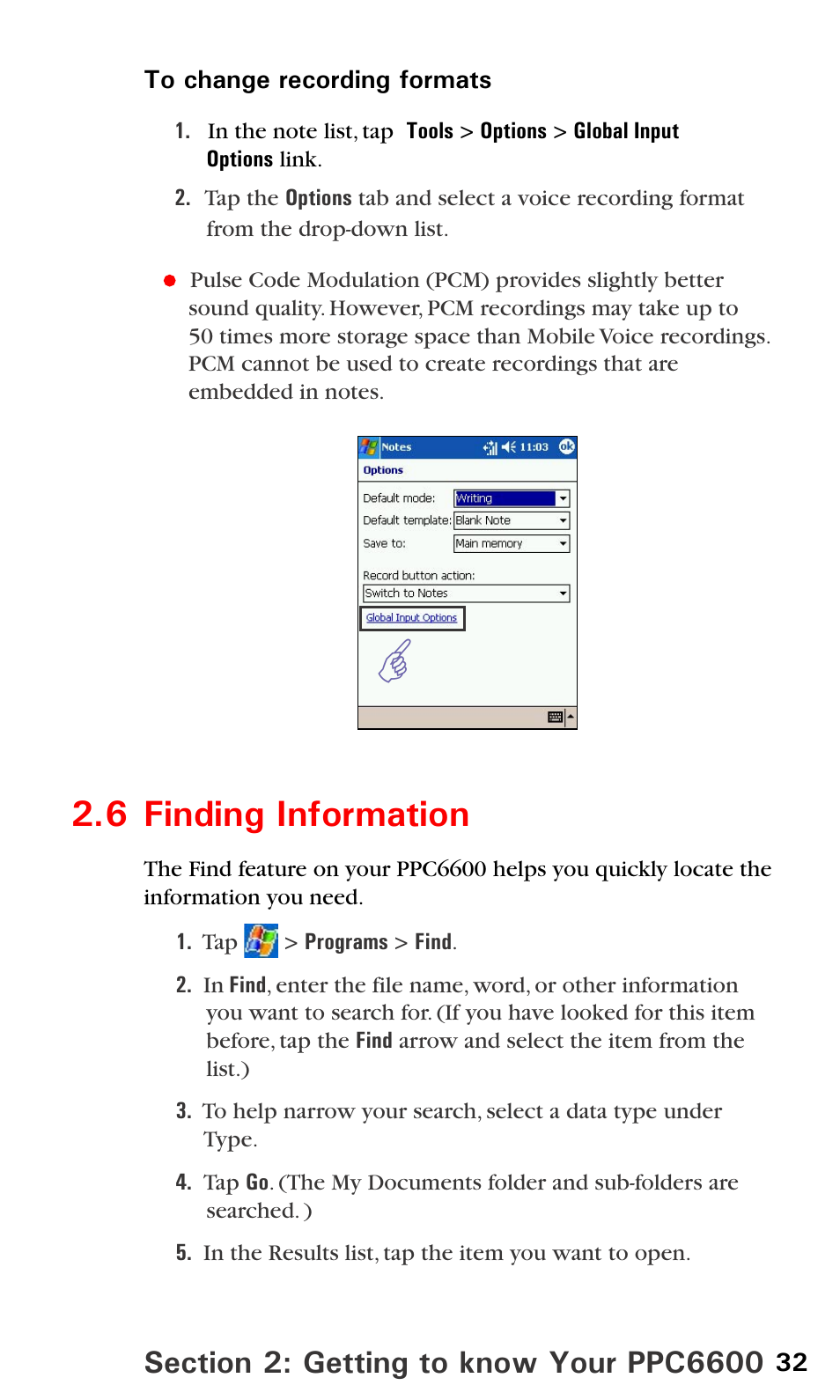 6 finding information | Sprint PPC-6600 User Manual | Page 37 / 195