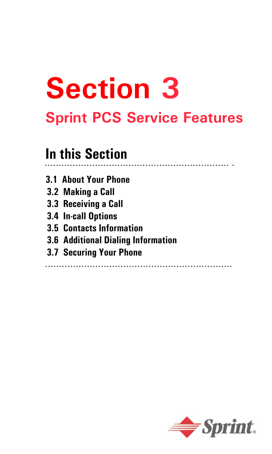 Section 3, Section 3: sprint pcs service, Features | Sprint PPC-6600 User Manual | Page 38 / 195