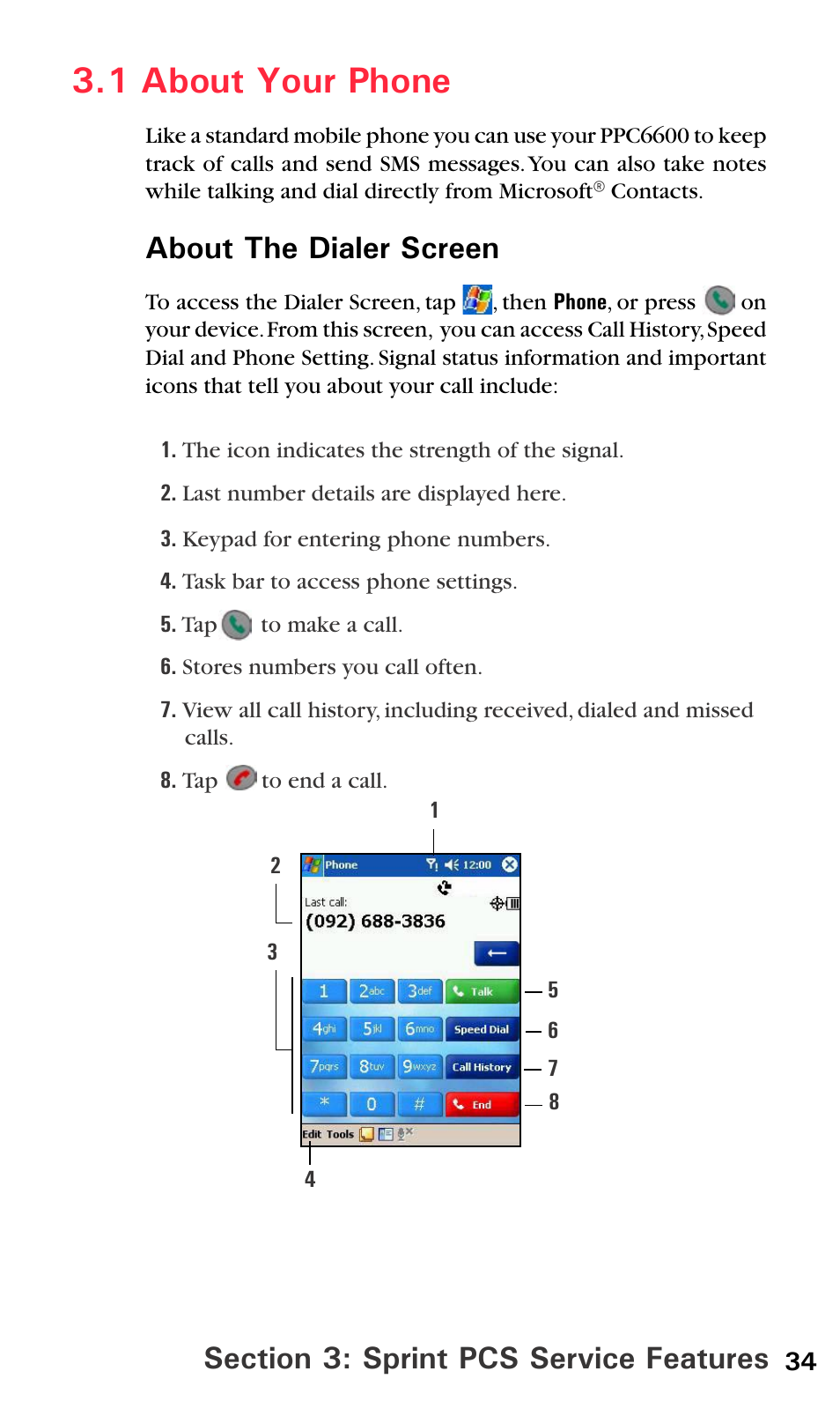 1 about your phone, About the dialer screen | Sprint PPC-6600 User Manual | Page 39 / 195