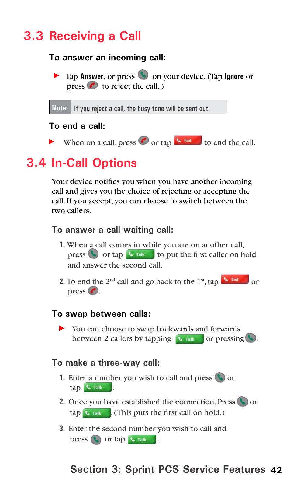 4 in-call options, 3 receiving a call 3.4 in-call options, 3 receiving a call | Sprint PPC-6600 User Manual | Page 47 / 195