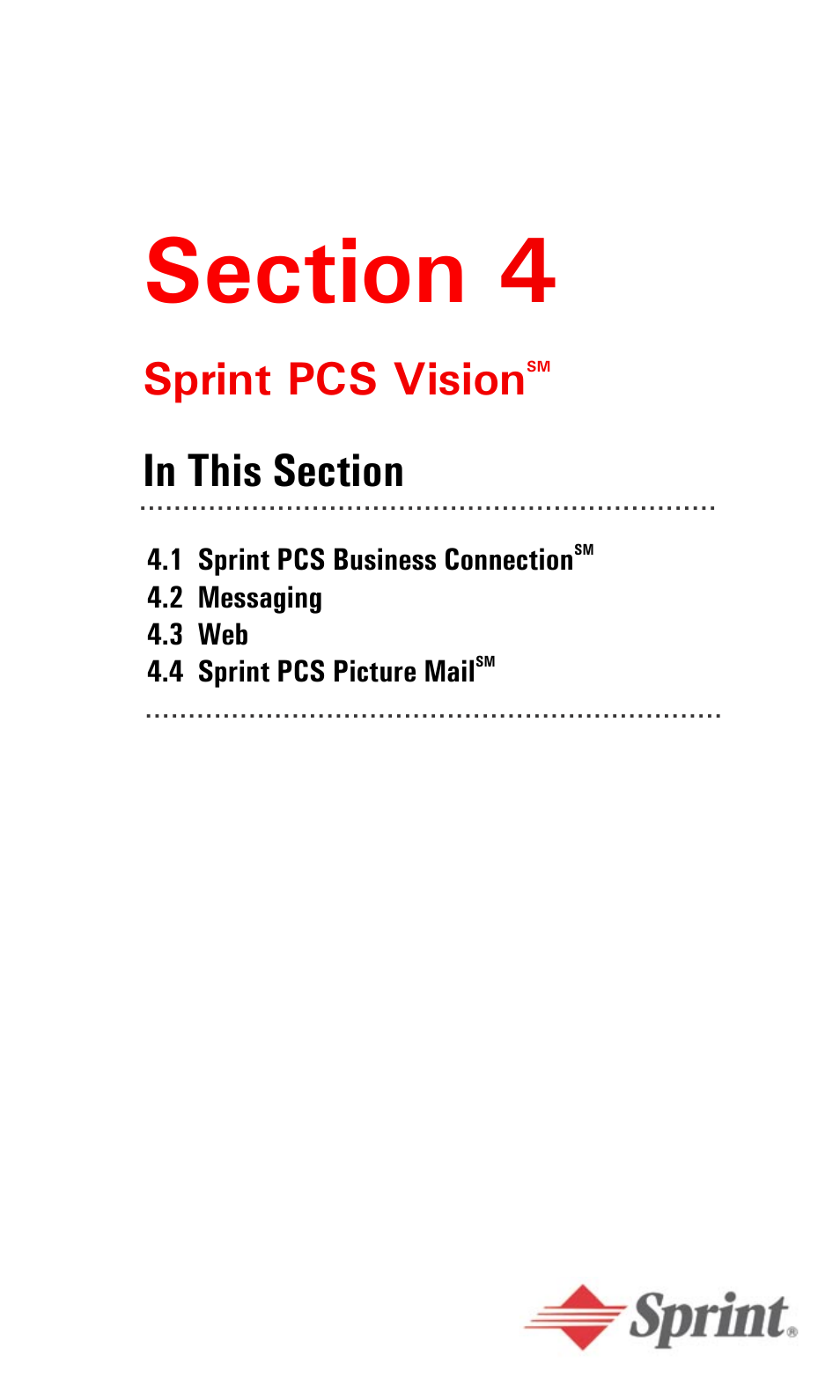 Section 4, Section 4: sprint pcs vision, Sprint pcs vision | Sprint PPC-6600 User Manual | Page 54 / 195