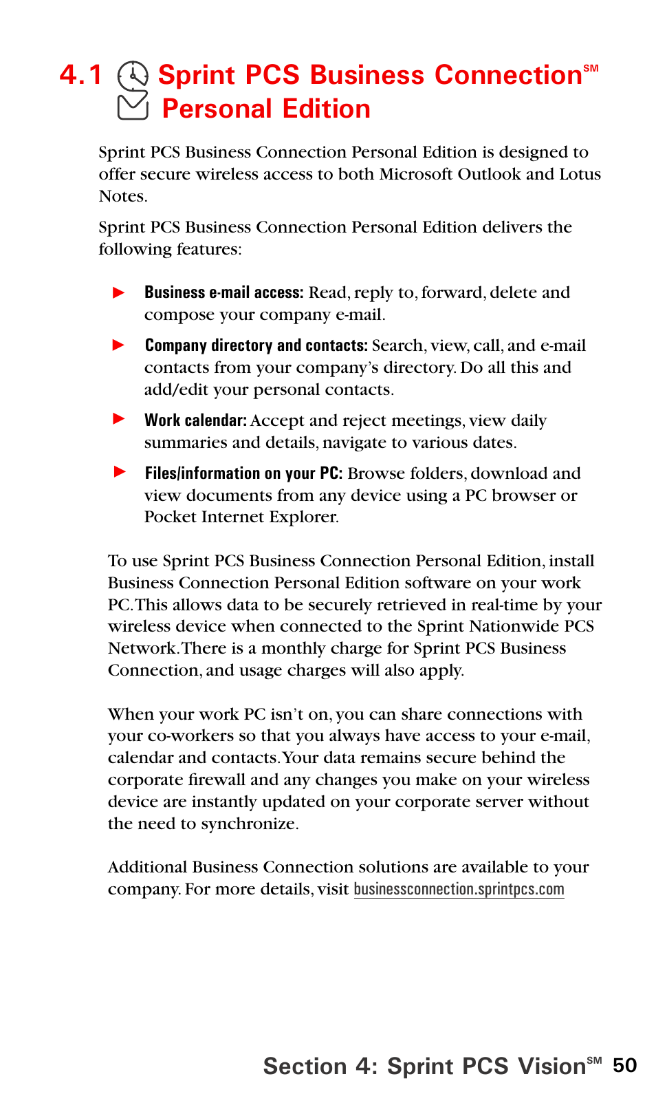 1 sprint pcs business connectionsm, 1 sprint pcs business connection, Personal edition | Sprint PPC-6600 User Manual | Page 55 / 195