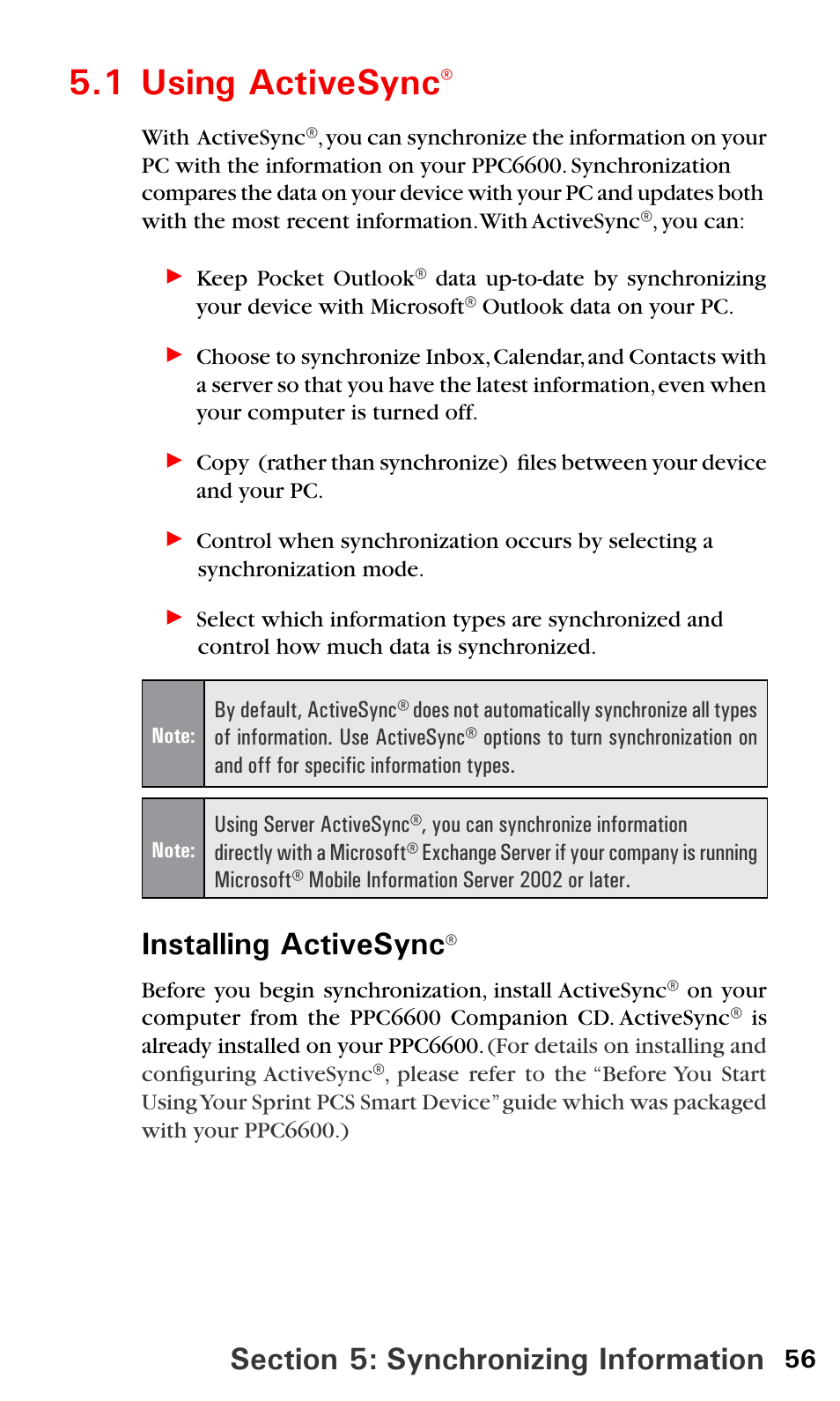 1 using activesync, Installing activesync | Sprint PPC-6600 User Manual | Page 61 / 195