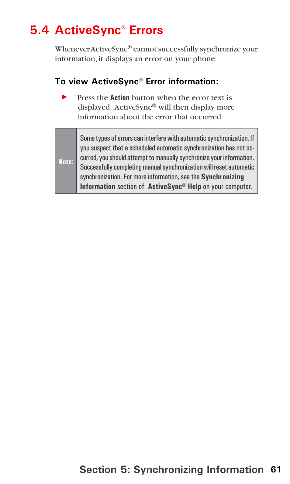 4 activesync® errors, 4 activesync, Errors | Sprint PPC-6600 User Manual | Page 66 / 195