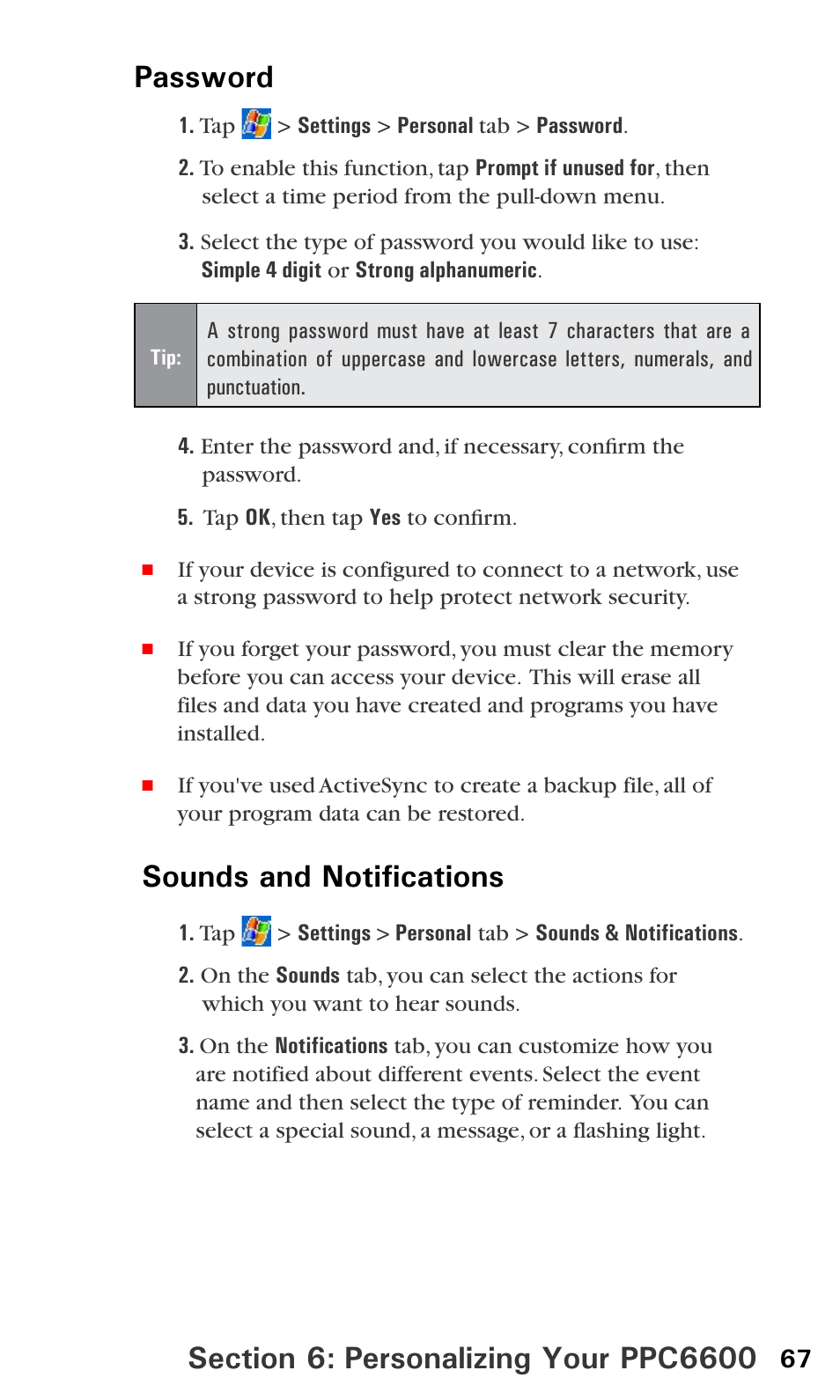 Sounds and notifications | Sprint PPC-6600 User Manual | Page 72 / 195