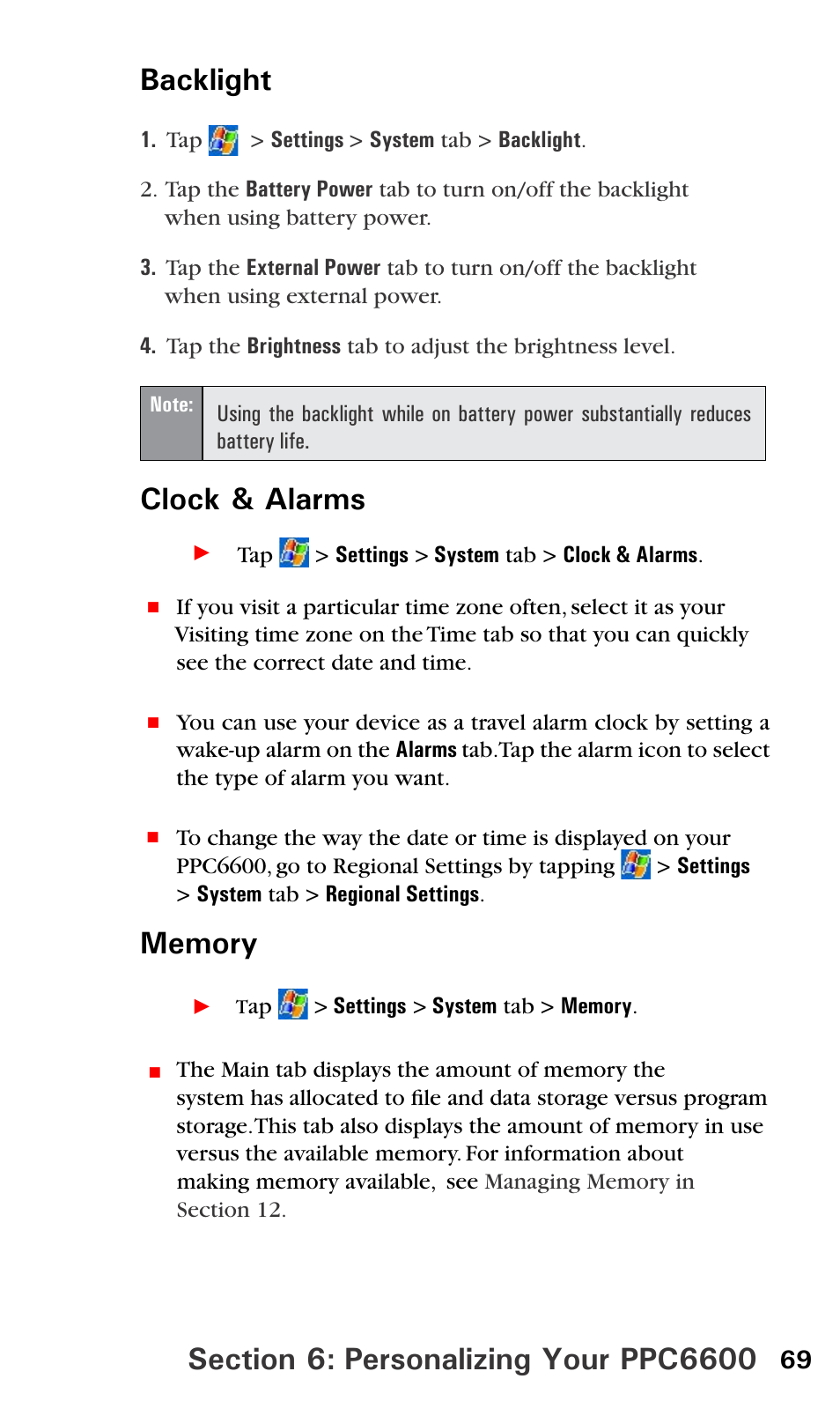Clock & alarms | Sprint PPC-6600 User Manual | Page 74 / 195