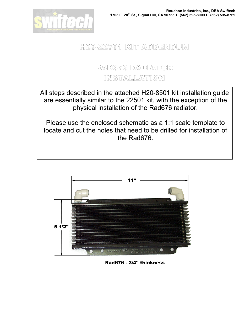 Swiftech 22501 LIQUID COOLING KIT User Manual | 4 pages