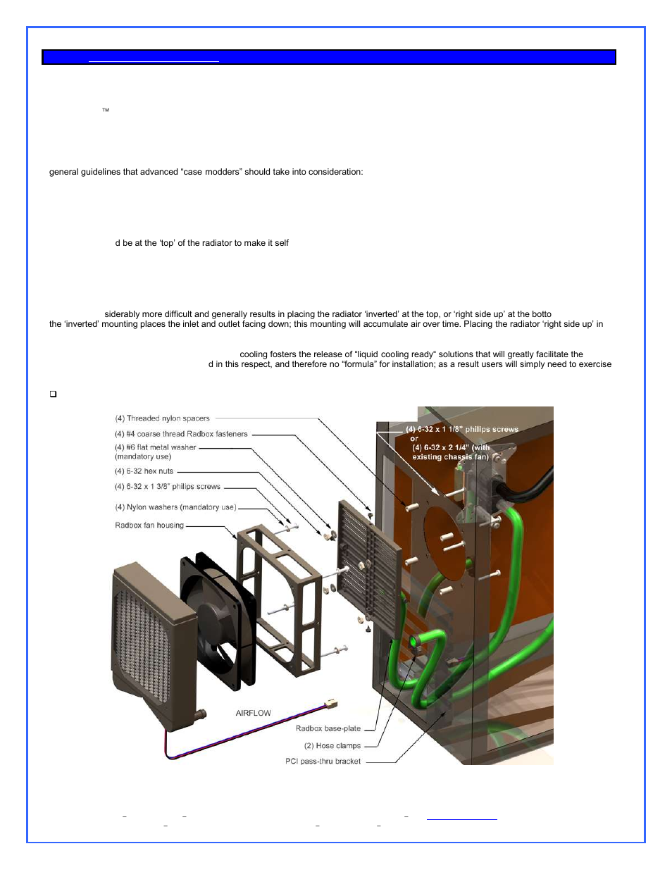 Mcr220 radiator installation, General concept schematic | Swiftech APEX ULTIMA XT User Manual | Page 6 / 15