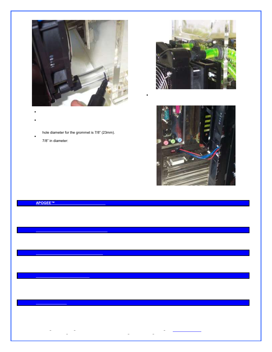 Apogee™ xt water-block installation, Mcw30 chipset water-block installation, Mcw60 vga water-block installation | Re-installing the motherboard, Pump installation | Swiftech APEX ULTIMA XT PLUS User Manual | Page 8 / 15