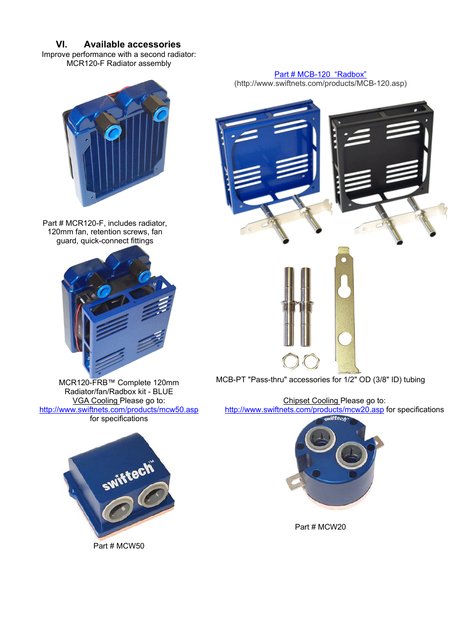 Available accessories | Swiftech H20 120 User Manual | Page 13 / 39