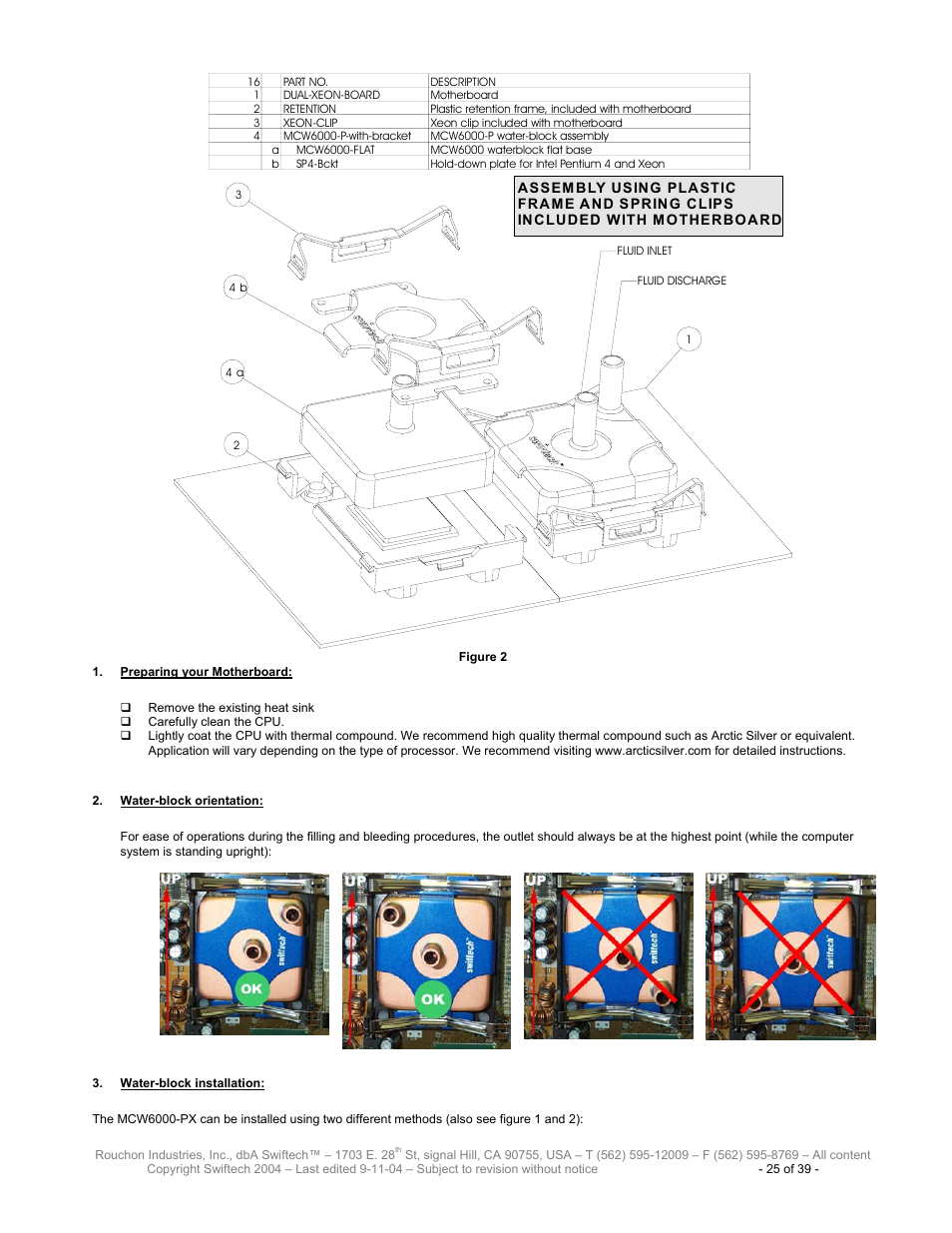 Reparing your, Otherboard, Ater | Block orientation, Block installation | Swiftech H20 120 User Manual | Page 25 / 39