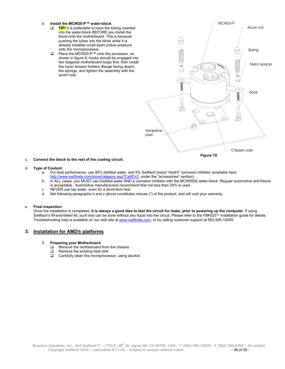 Nstallation for, Platforms | Swiftech H20 120 User Manual | Page 38 / 39