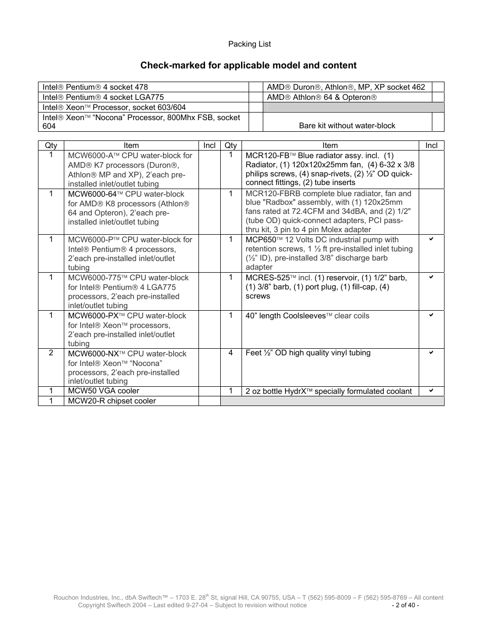 Swiftech H20 120 R2 User Manual | Page 2 / 40