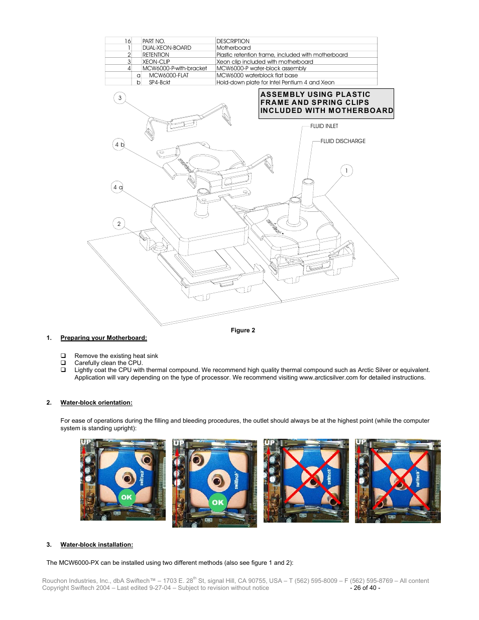 Reparing your, Otherboard, Ater | Block orientation, Block installation | Swiftech H20 120 R2 User Manual | Page 26 / 40