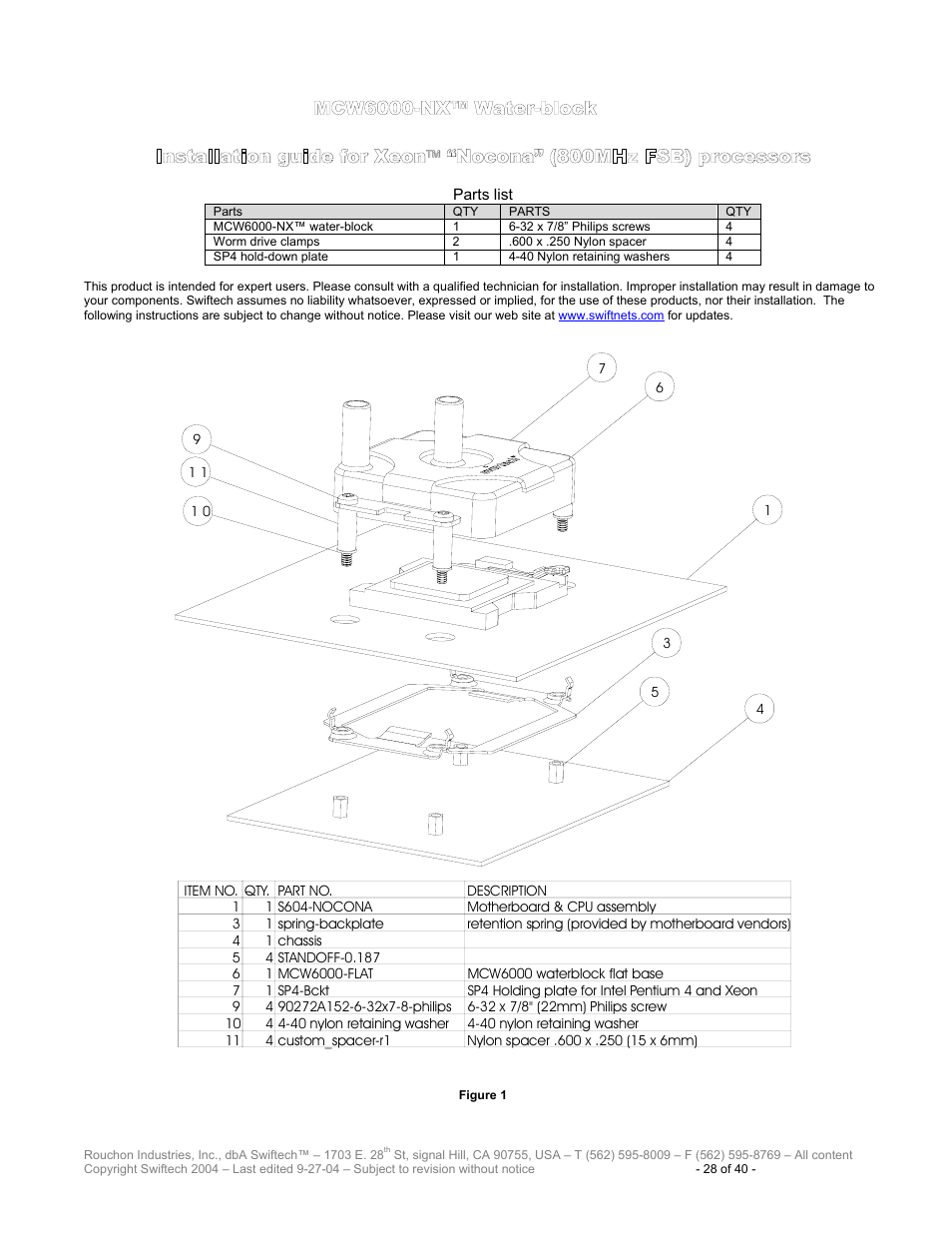 Mcw6000-nx™ w, Ater, Block | Swiftech H20 120 R2 User Manual | Page 28 / 40
