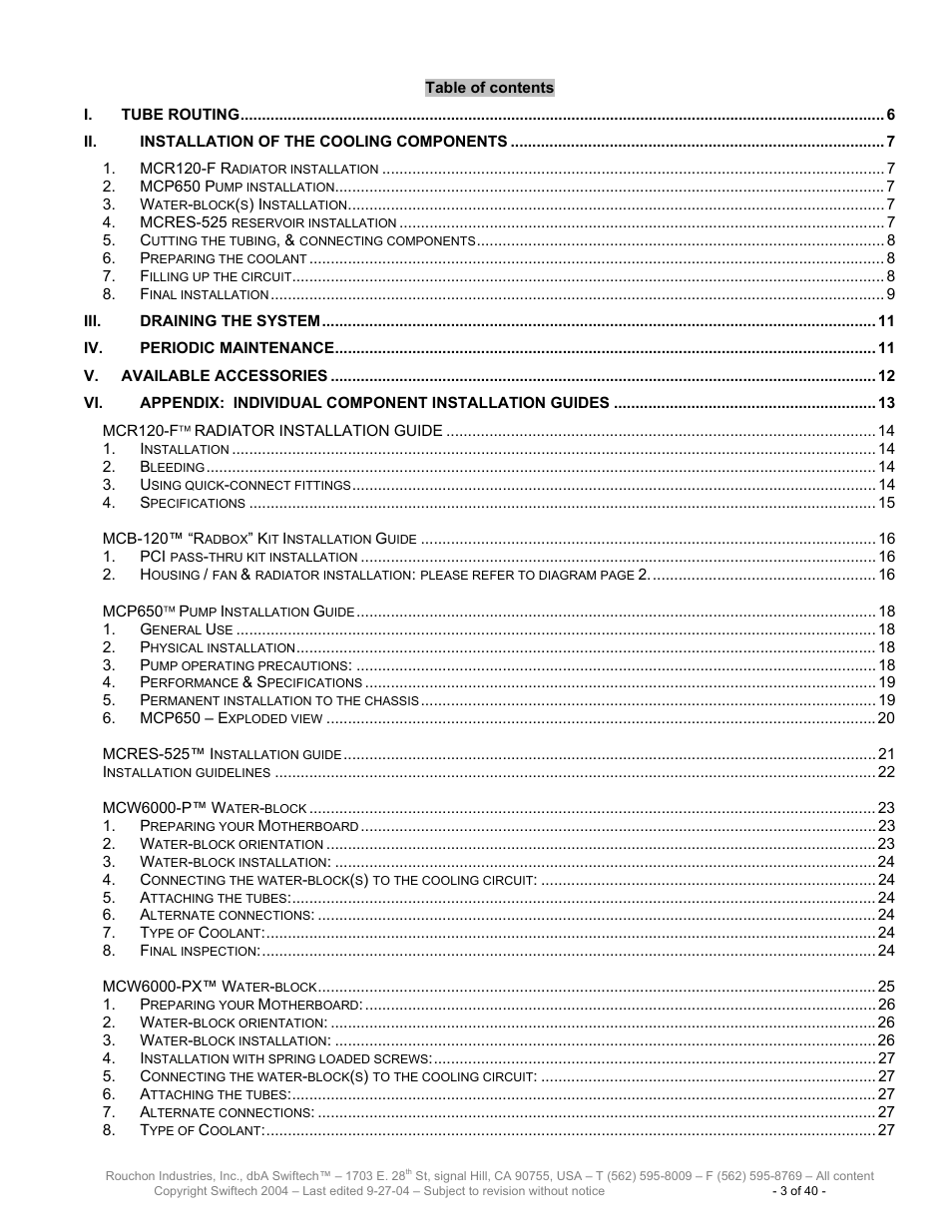 Swiftech H20 120 R2 User Manual | Page 3 / 40