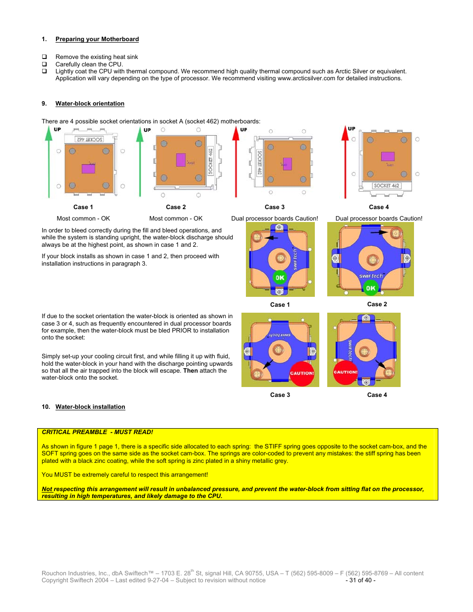 Reparing your, Otherboard, Ater | Block orientation, Block installation | Swiftech H20 120 R2 User Manual | Page 31 / 40
