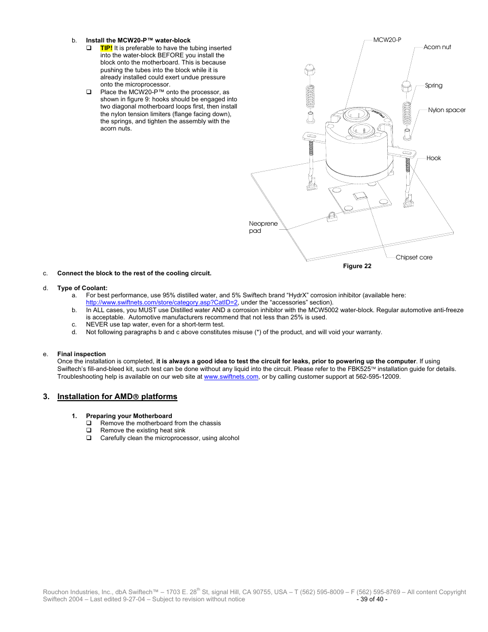 Nstallation for, Platforms | Swiftech H20 120 R2 User Manual | Page 39 / 40