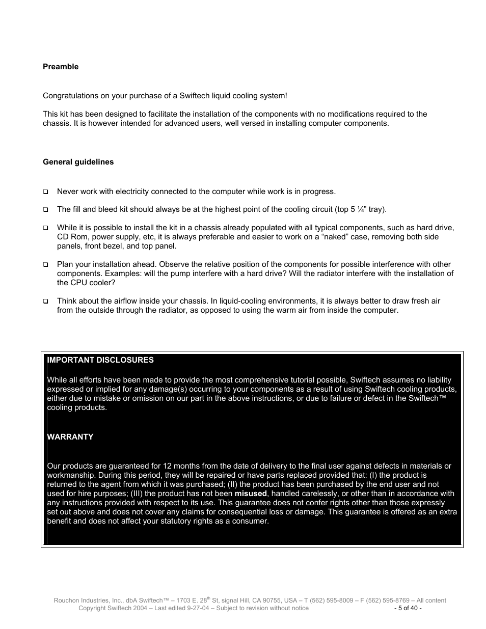 Swiftech H20 120 R2 User Manual | Page 5 / 40