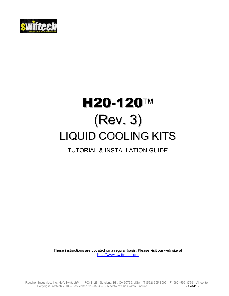 Swiftech H20 120 R3 User Manual | 41 pages