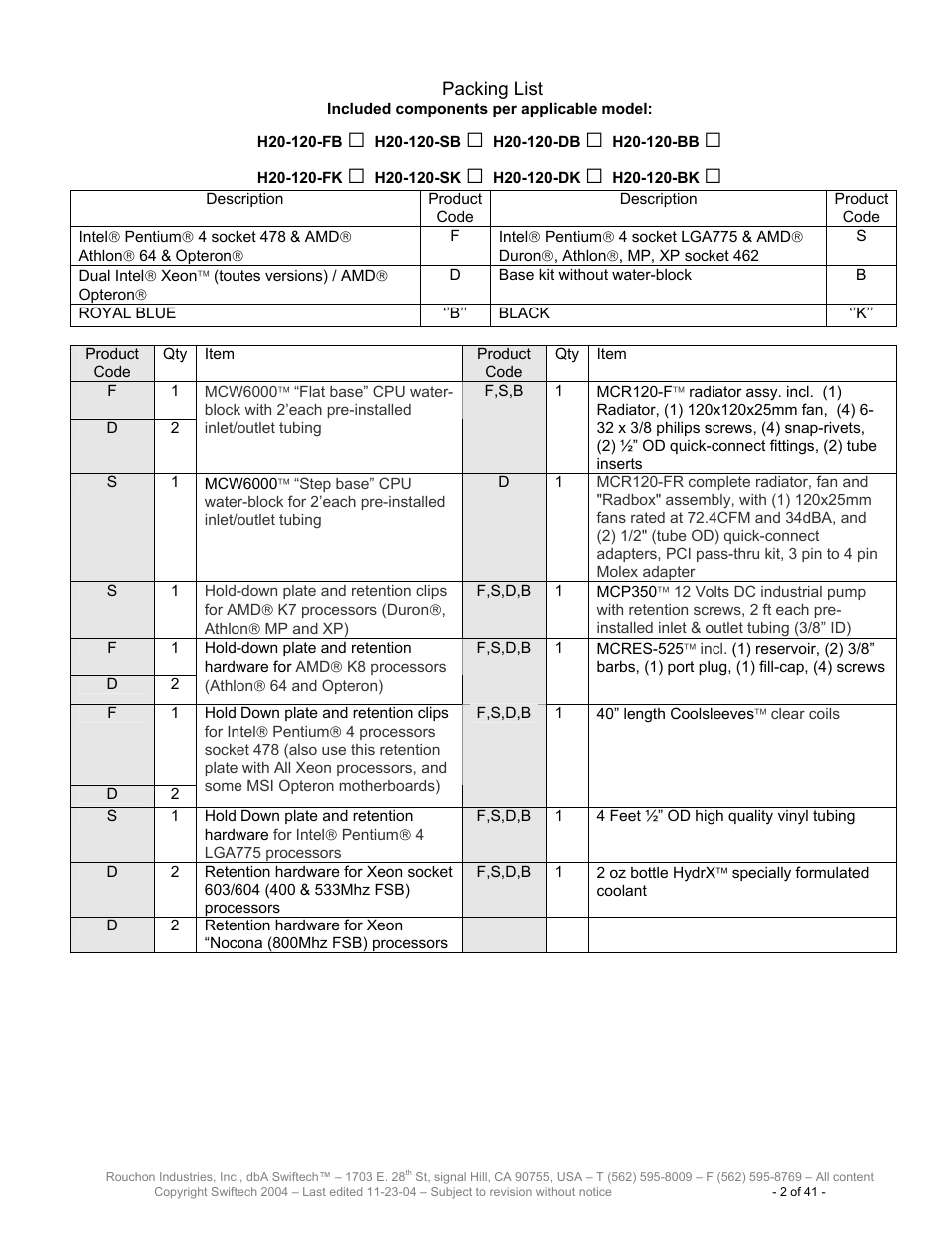 Swiftech H20 120 R3 User Manual | Page 2 / 41