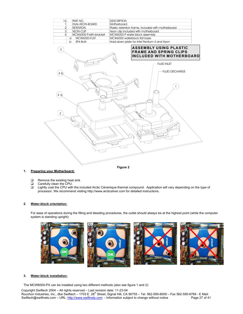 Reparing your, Otherboard, Ater | Block orientation, Block installation | Swiftech H20 120 R3 User Manual | Page 27 / 41