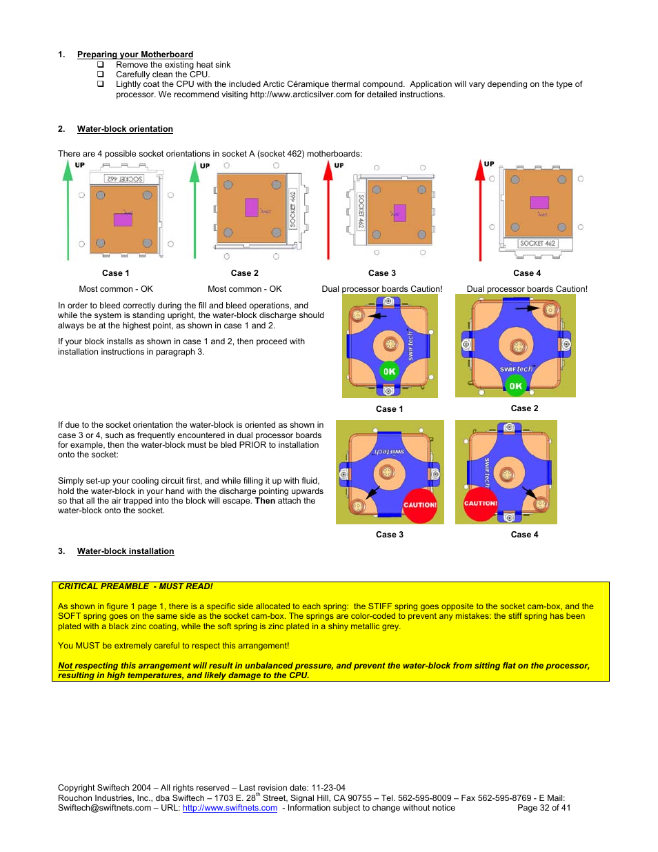 Reparing your, Otherboard, Ater | Block orientation, Block installation | Swiftech H20 120 R3 User Manual | Page 32 / 41