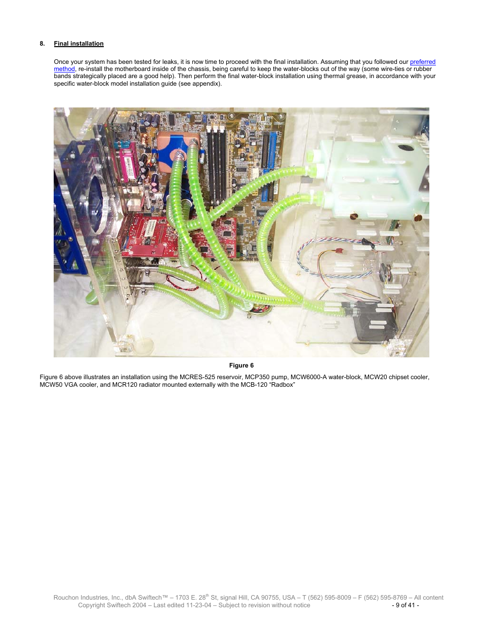 Inal installation | Swiftech H20 120 R3 User Manual | Page 9 / 41
