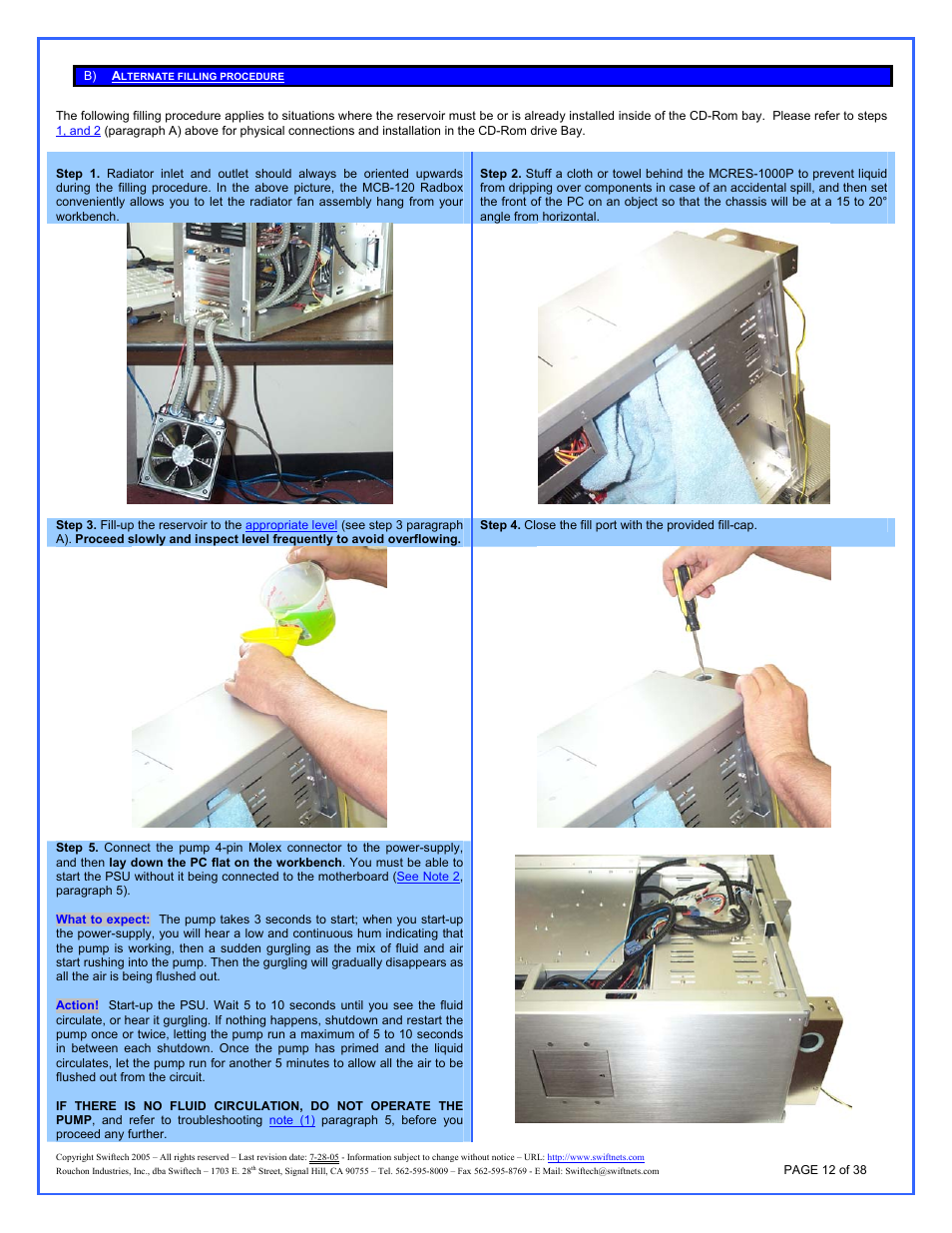 Alternate filling procedure | Swiftech H20 120 R3A User Manual | Page 12 / 38