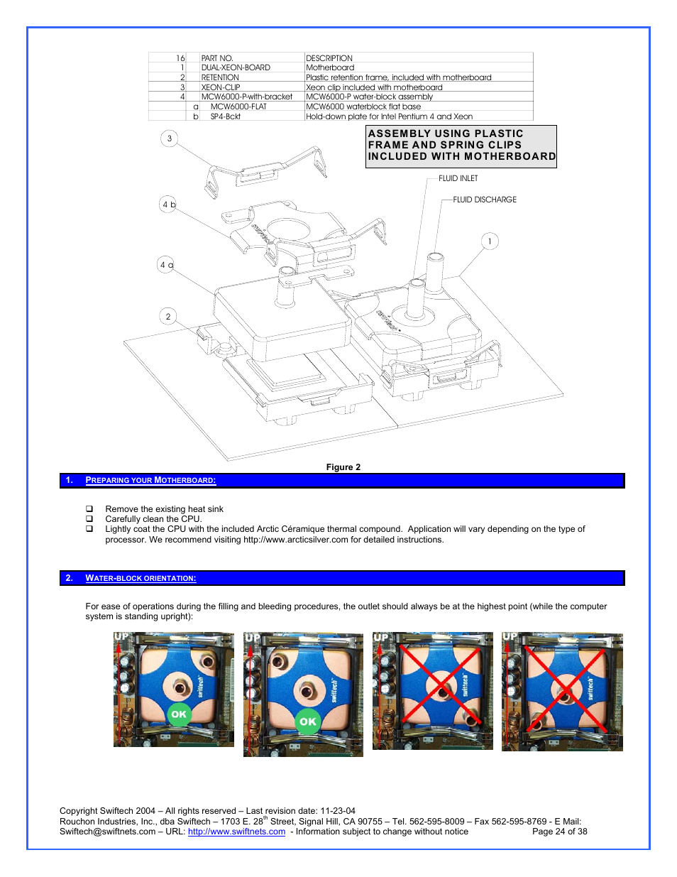 Preparing your motherboard, Water-block orientation | Swiftech H20 120 R3A User Manual | Page 24 / 38