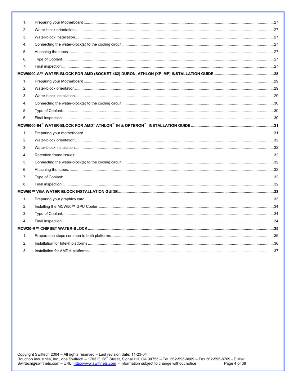 Swiftech H20 120 R3A User Manual | Page 4 / 38
