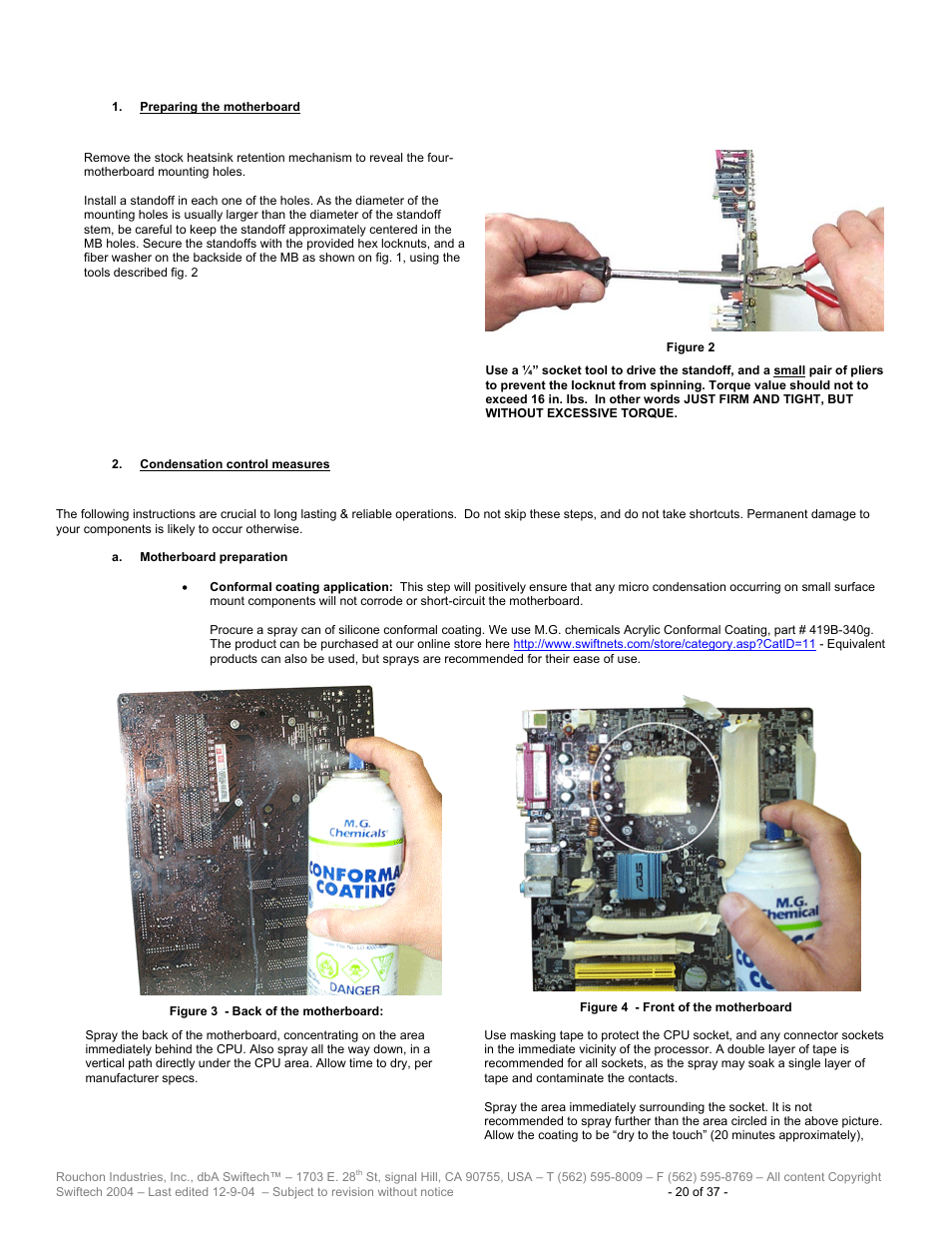 Reparing the motherboard, Ondensation control measures | Swiftech H20 120 T User Manual | Page 20 / 37