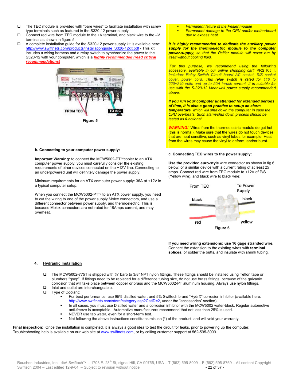 Ydraulic, Nstallation | Swiftech H20 120 T User Manual | Page 22 / 37