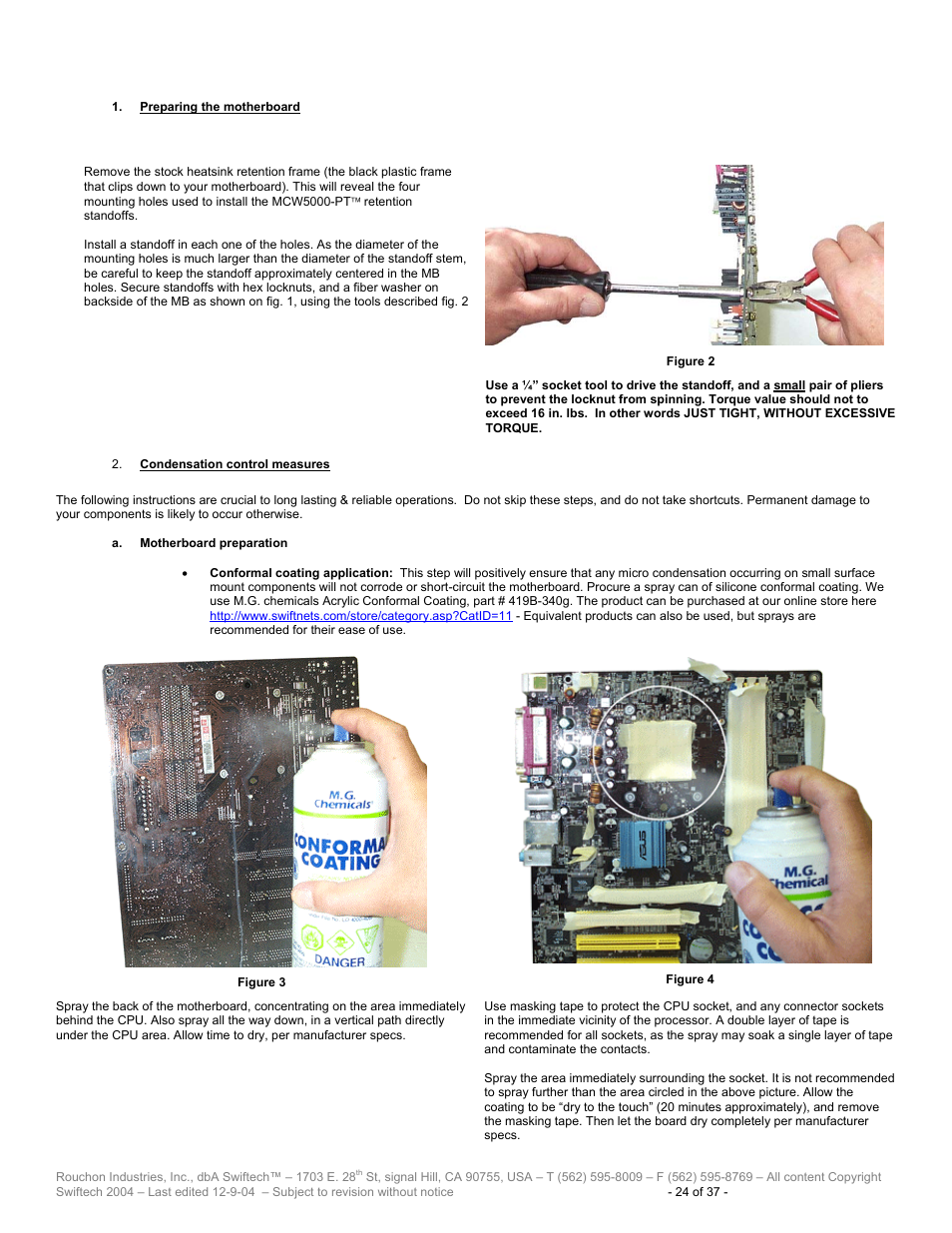 Reparing the motherboard, Ondensation control measures | Swiftech H20 120 T User Manual | Page 24 / 37