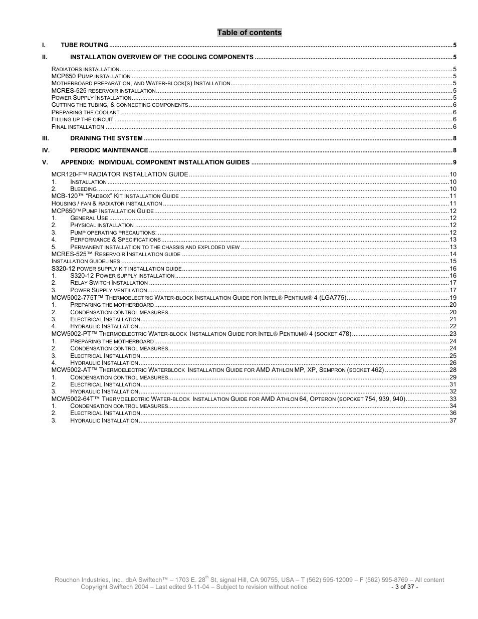 Swiftech H20 120 T User Manual | Page 3 / 37