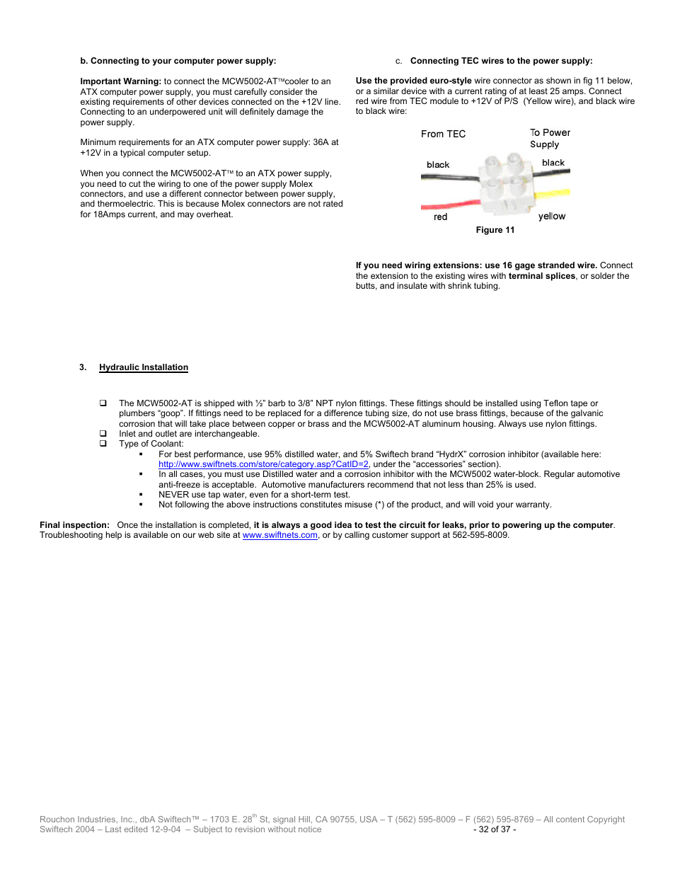 Ydraulic, Nstallation | Swiftech H20 120 T User Manual | Page 32 / 37